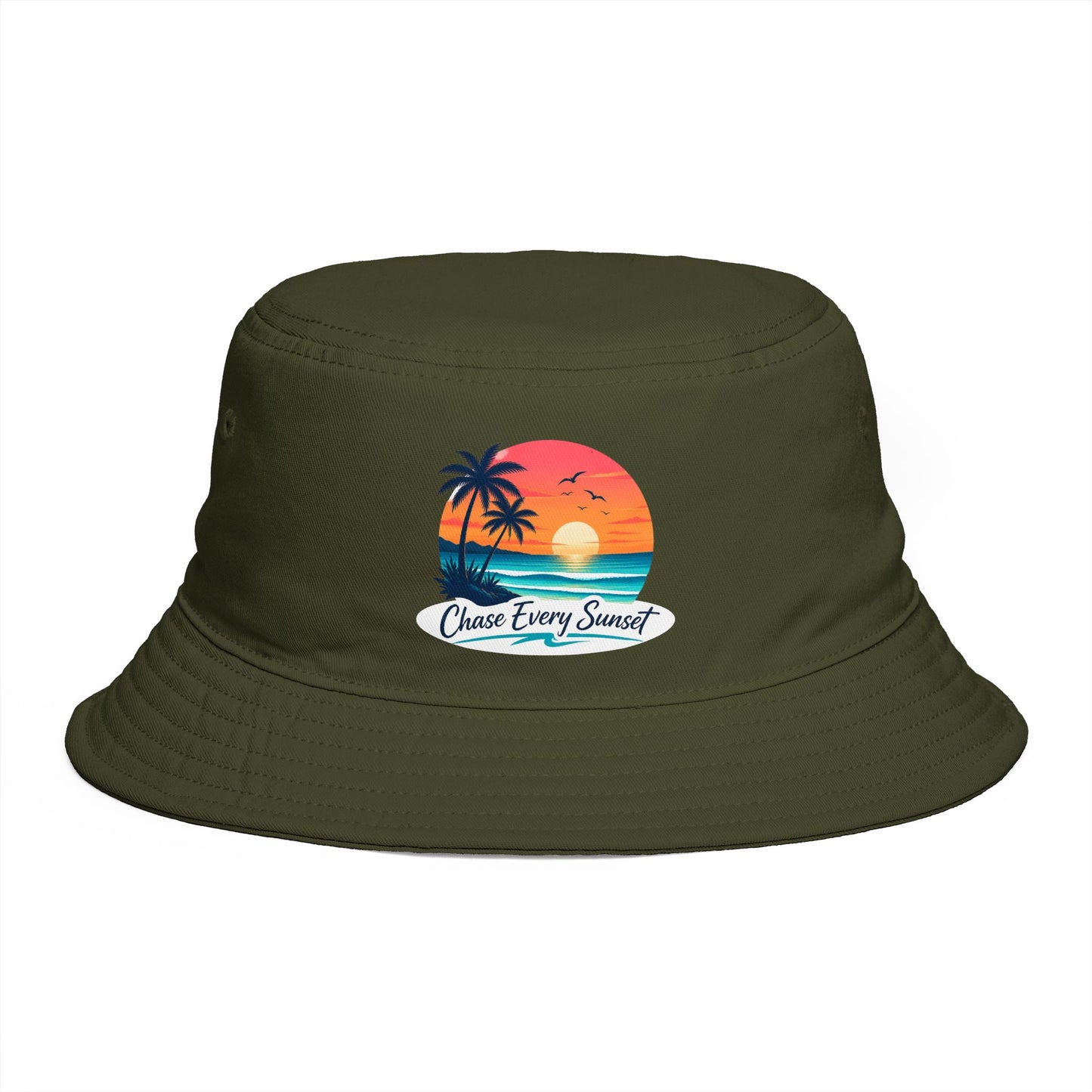 Chase Every Sunset Bucket Hat — Retro Tropical Beach Sun Hat