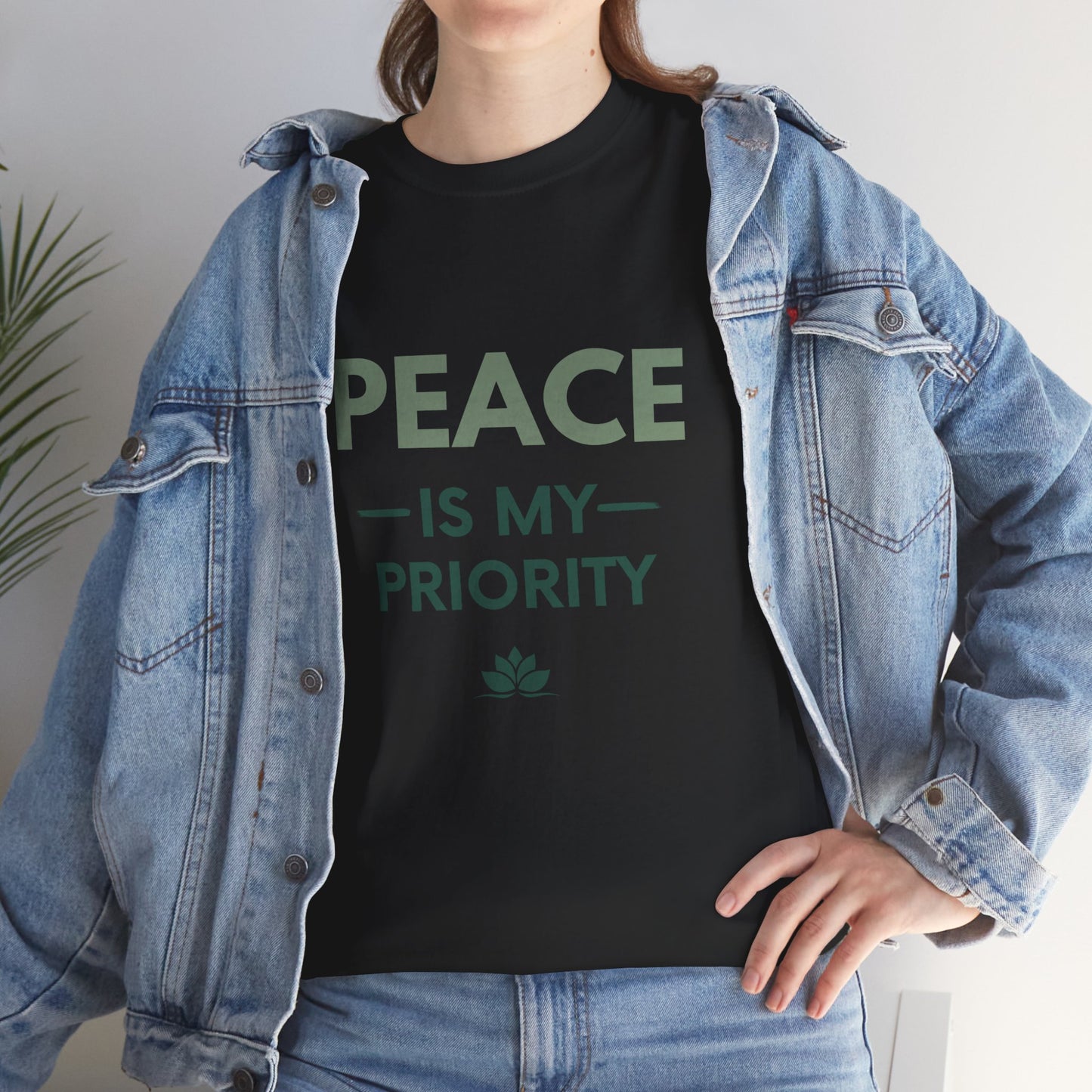 Peace is My Priority Unisex Heavy Cotton Tee, Relaxed Fit T-Shirt, Mindfulness Shirt, Gift for Meditation Lovers