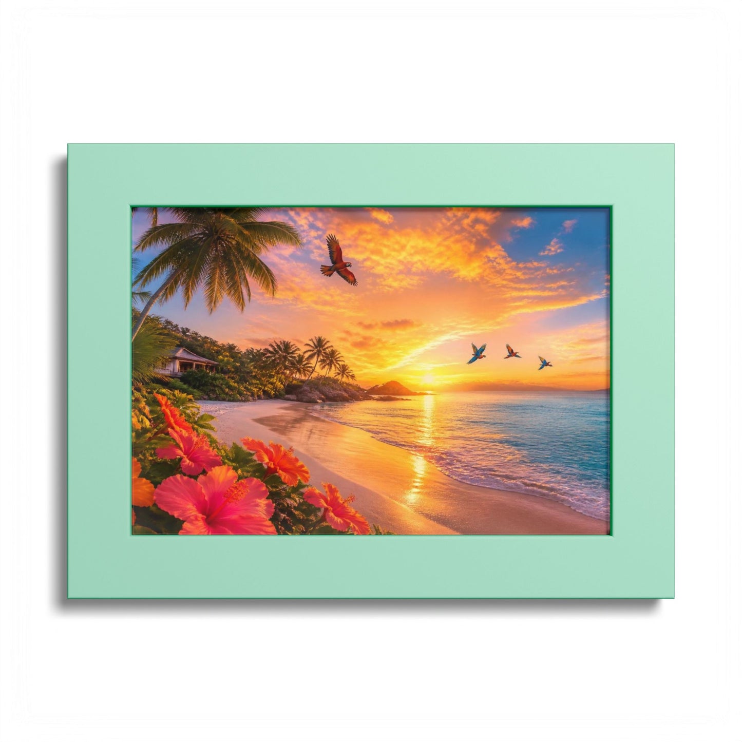 Tropical Sunset Framed Poster — Colorful Beach Wall Art