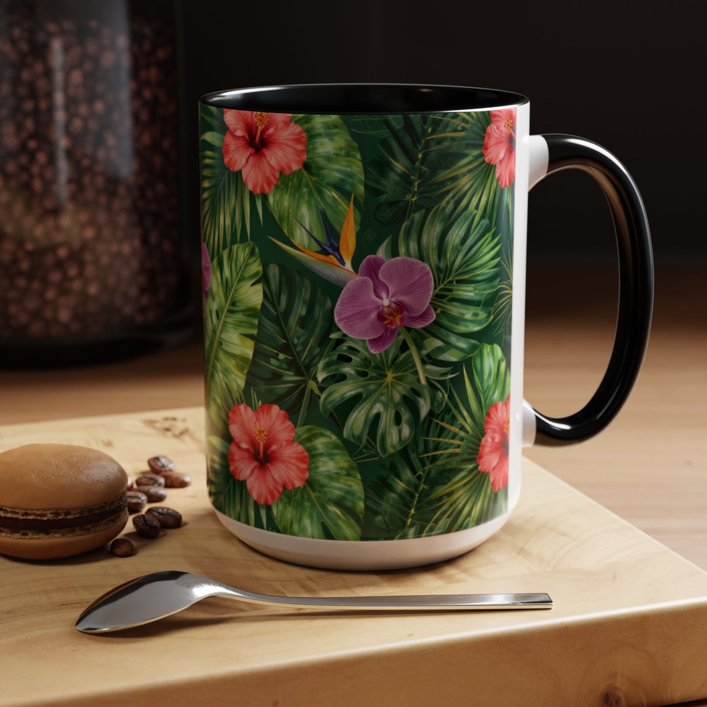 Tropical Floral Coffee Mug — Orchid & Hibiscus Accent 11/15oz