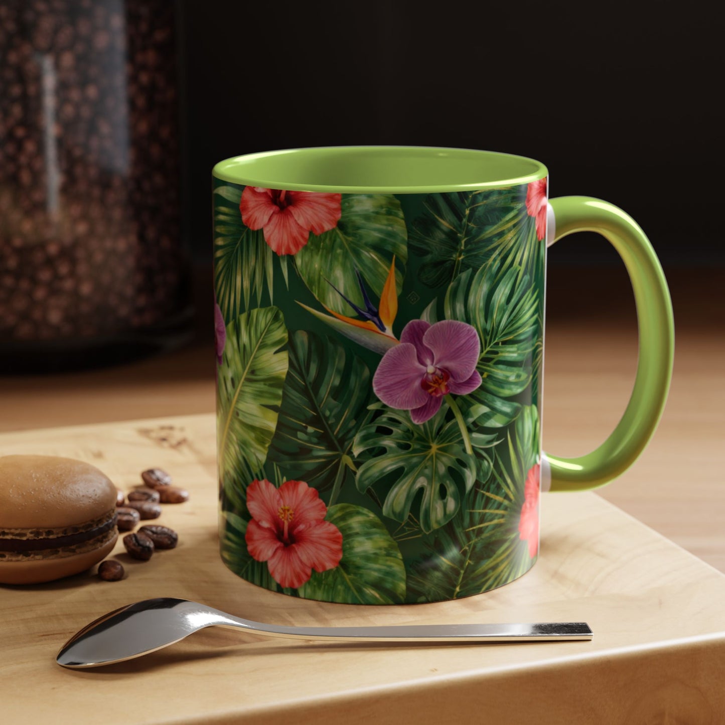 Tropical Floral Coffee Mug — Orchid & Hibiscus Accent 11/15oz