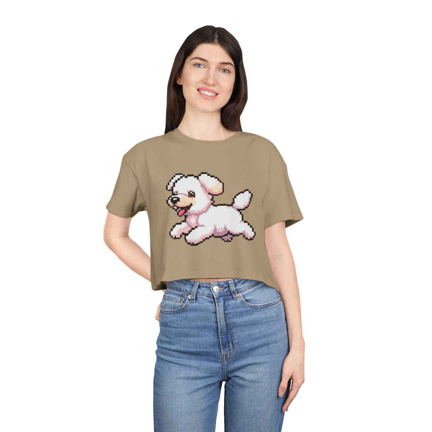 Playful Retro Dog Women's Crop Tee, Cute Animal Top, Summer Shirt, Gift for Dog Lovers, Casual Style, Beachwear