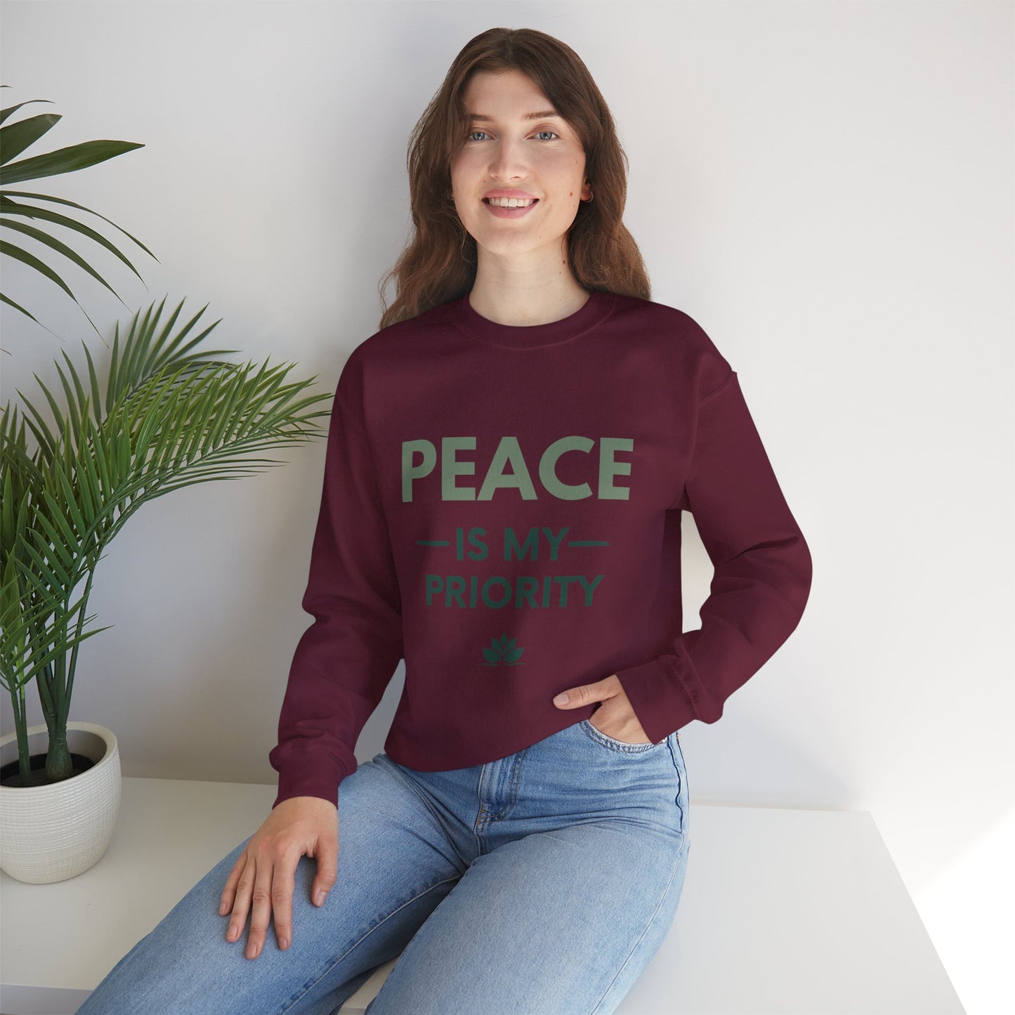 Peace Is My Priority Sweatshirt — Relaxed Crewneck Pullover for Mindfulness & Self-Care