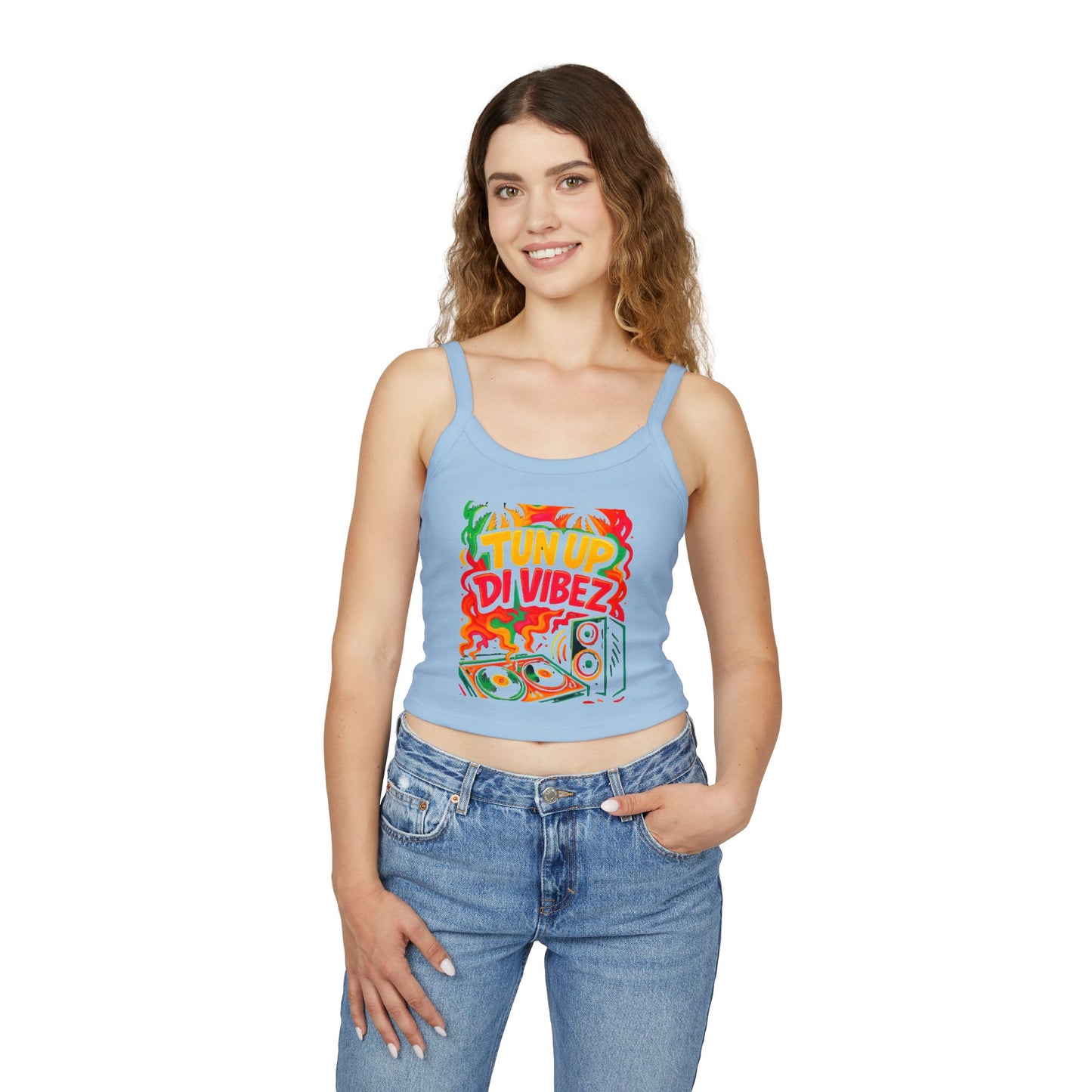 Tun Up Di Vibes Crop Tank Top — Women's Spaghetti Strap Summer Tank