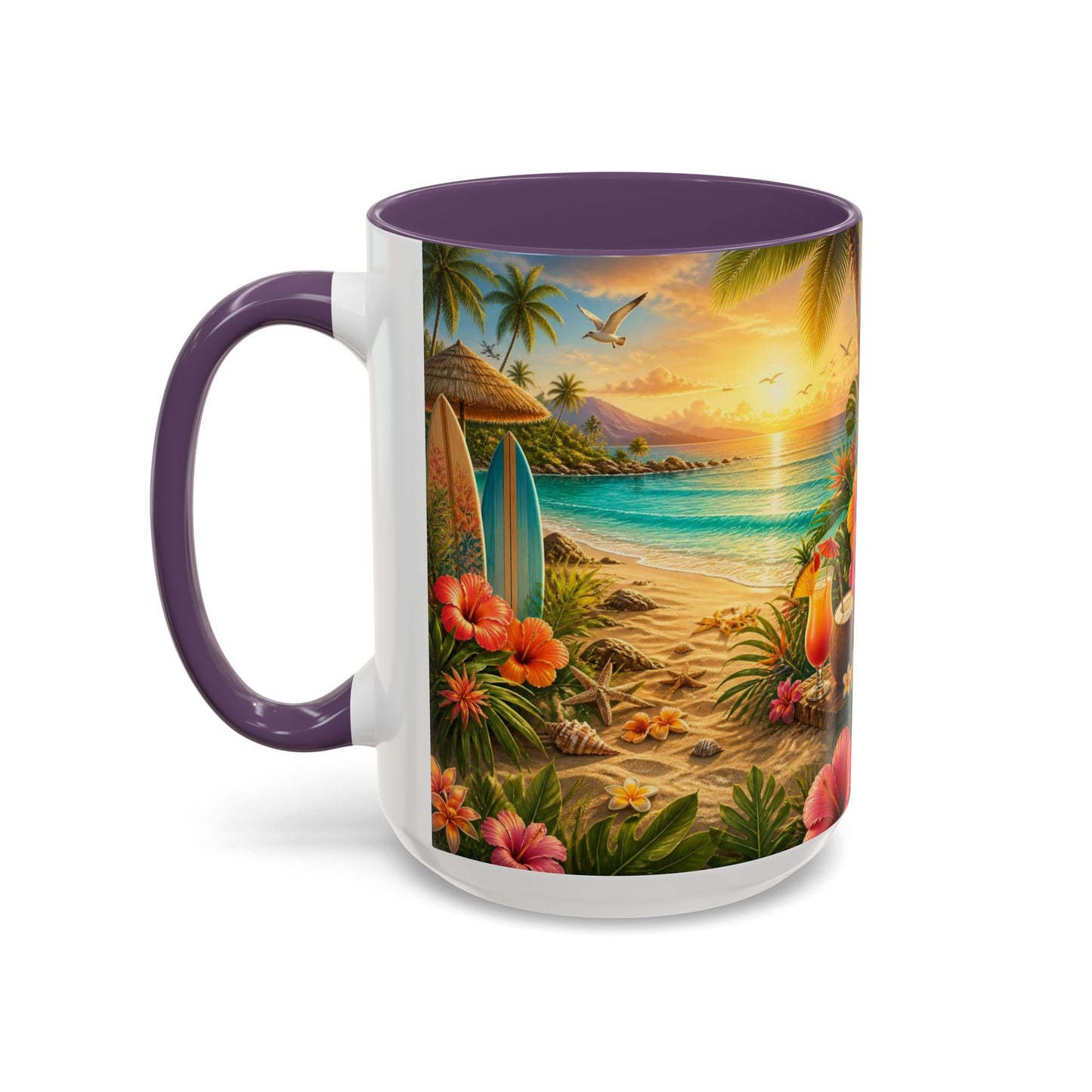 Tropical Beach Coffee Mug – Sunset Luau Hawaiian Floral Accent