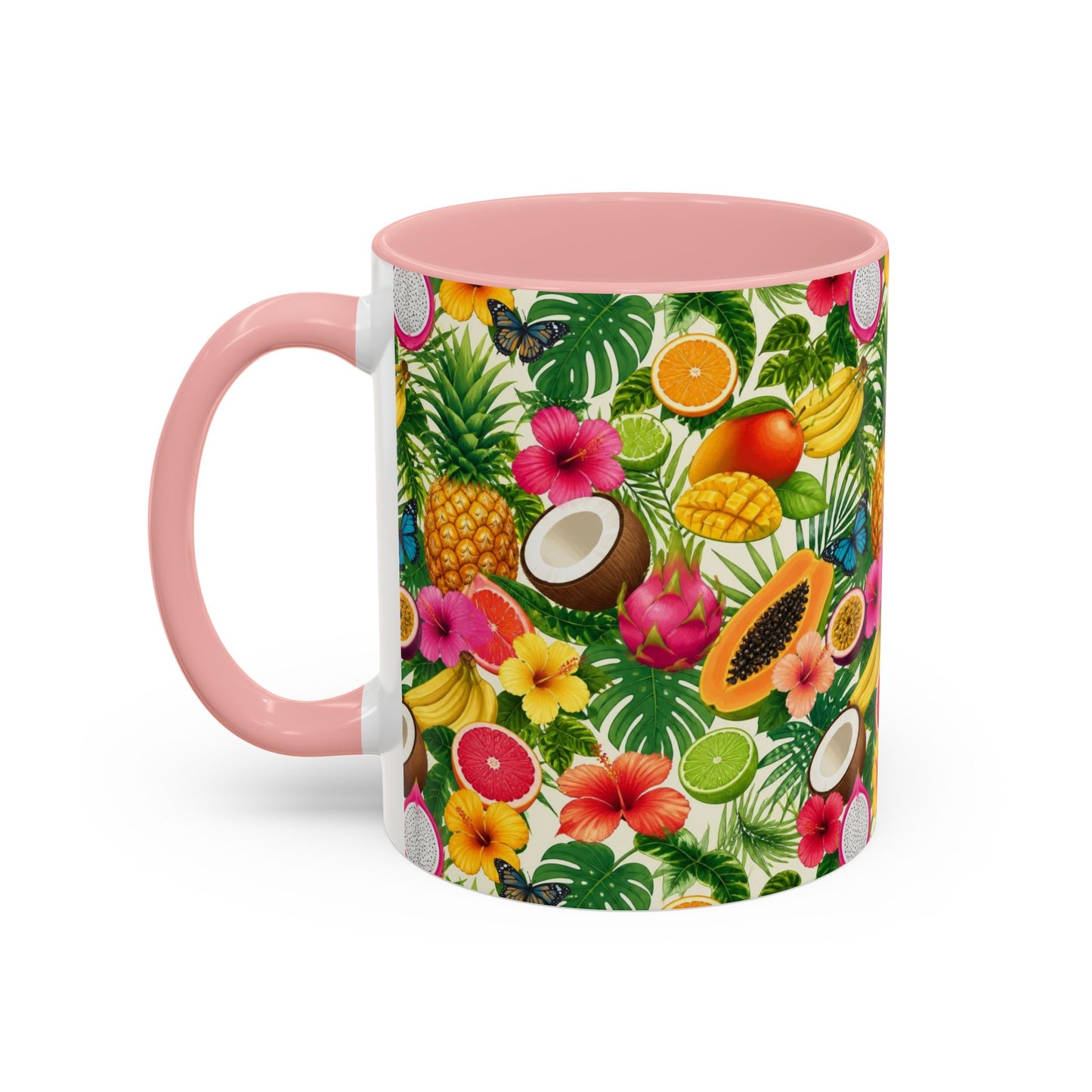 Tropical Fruit Coffee Mug — Colorful Pineapple & Hibiscus Accent Ceramic Mug (11/15oz)