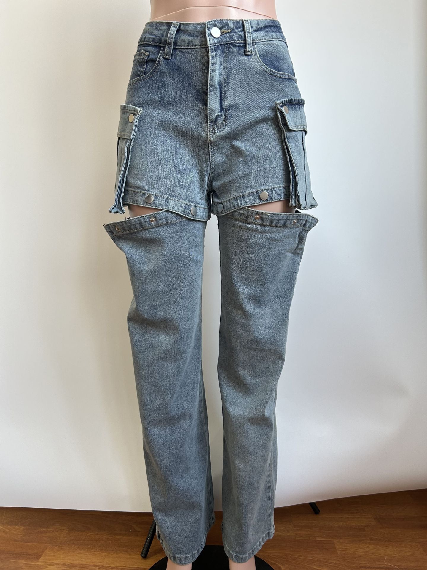 Women's 2-in-1 Stretch Denim Shorts/Pants  - Detachable