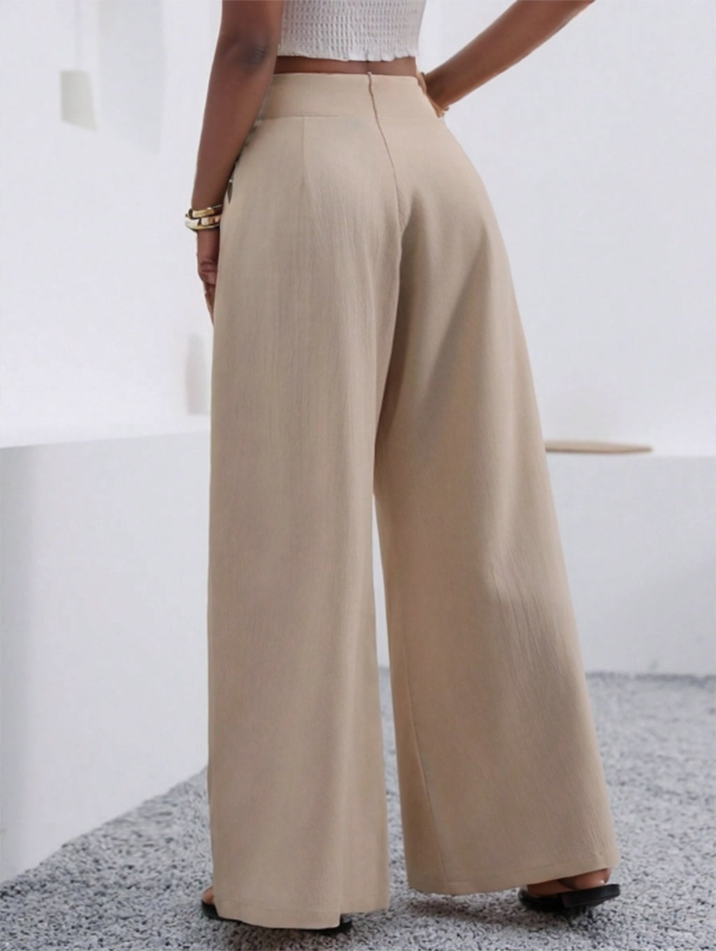 Women's Wide-Leg Pocket Pants – Solid Color, Loose Fit, Elegant Style