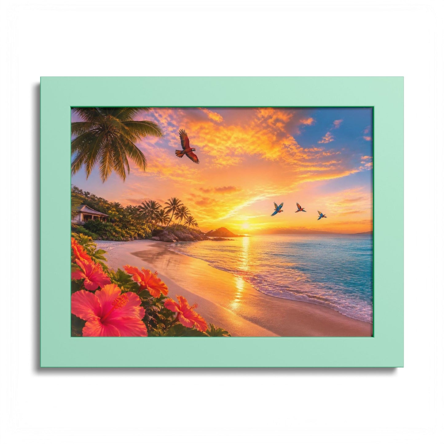 Tropical Sunset Framed Poster — Colorful Beach Wall Art