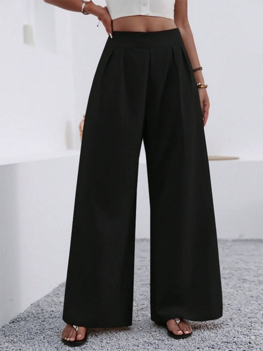 Women's Wide-Leg Pocket Pants – Solid Color, Loose Fit, Elegant Style