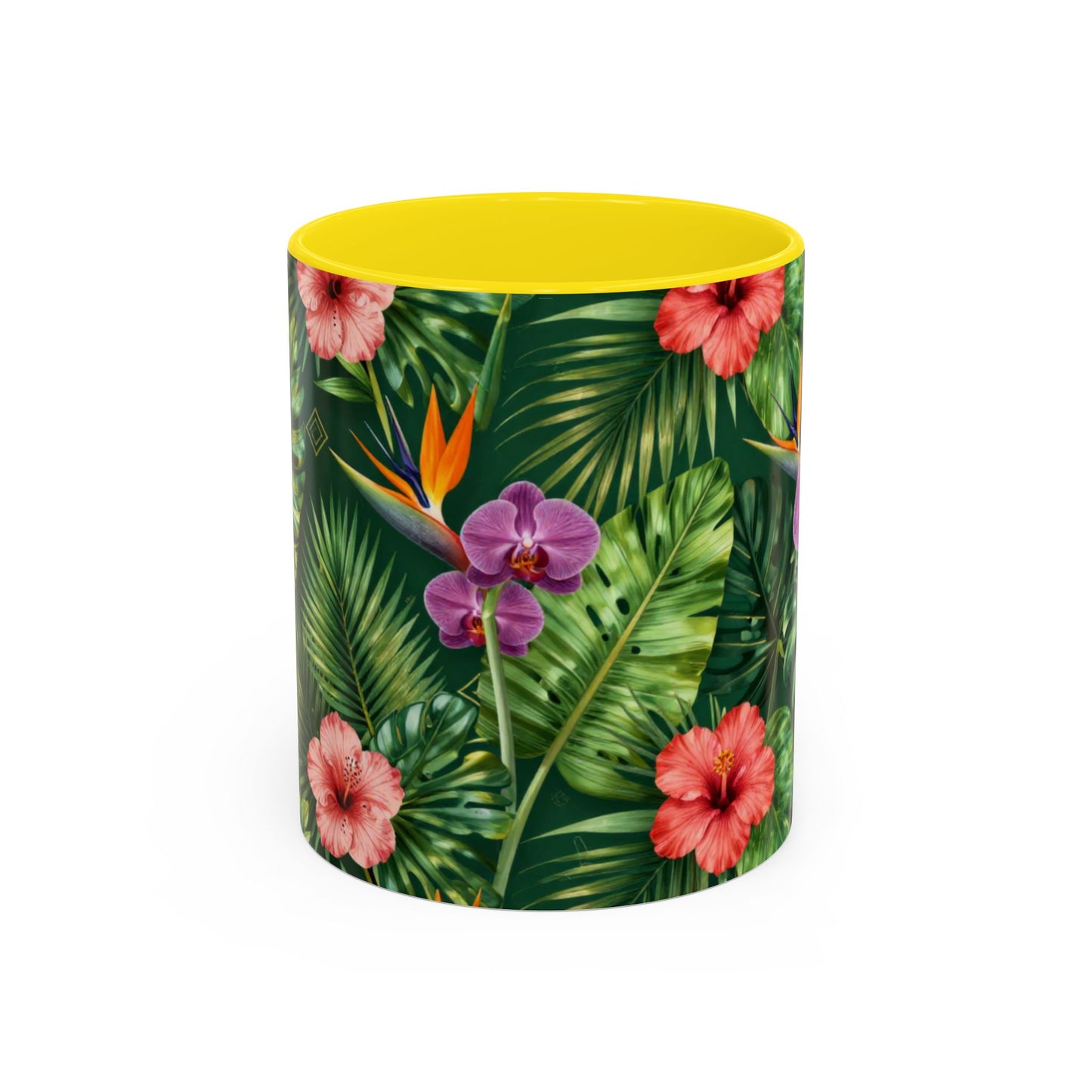 Tropical Floral Coffee Mug — Orchid & Hibiscus Accent 11/15oz
