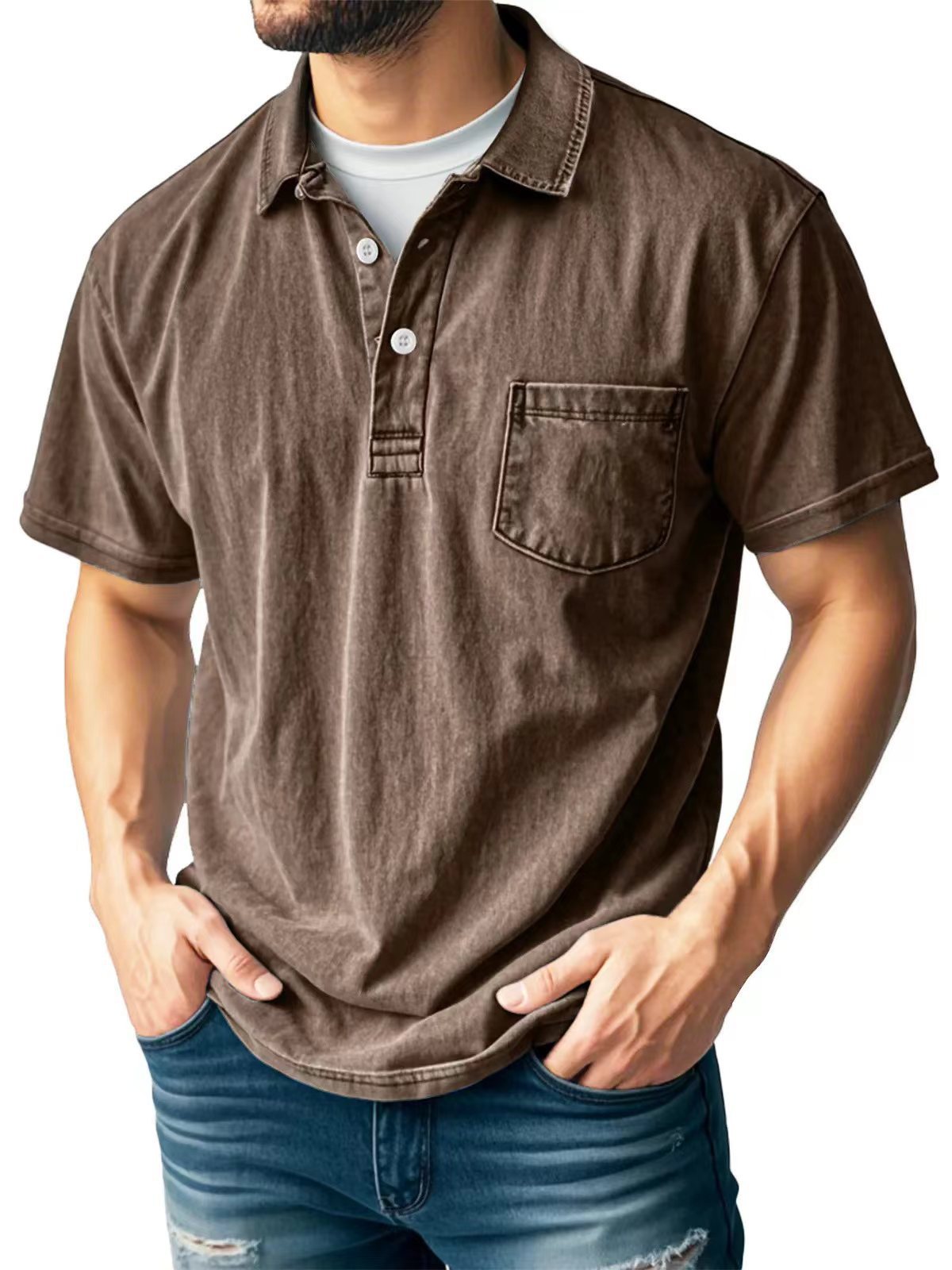 Men’s Casual Short Sleeve Polo Shirt with Lapel – Versatile & Stylish