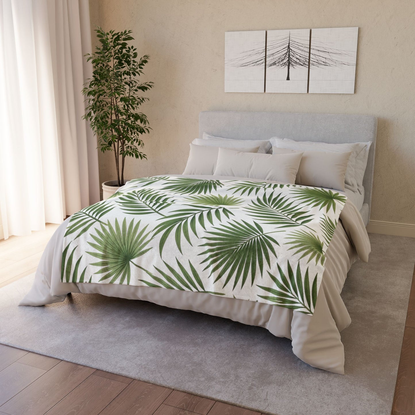 Tropical Palm Leaf Throw Blanket – Green Botanical Polyester Blanket