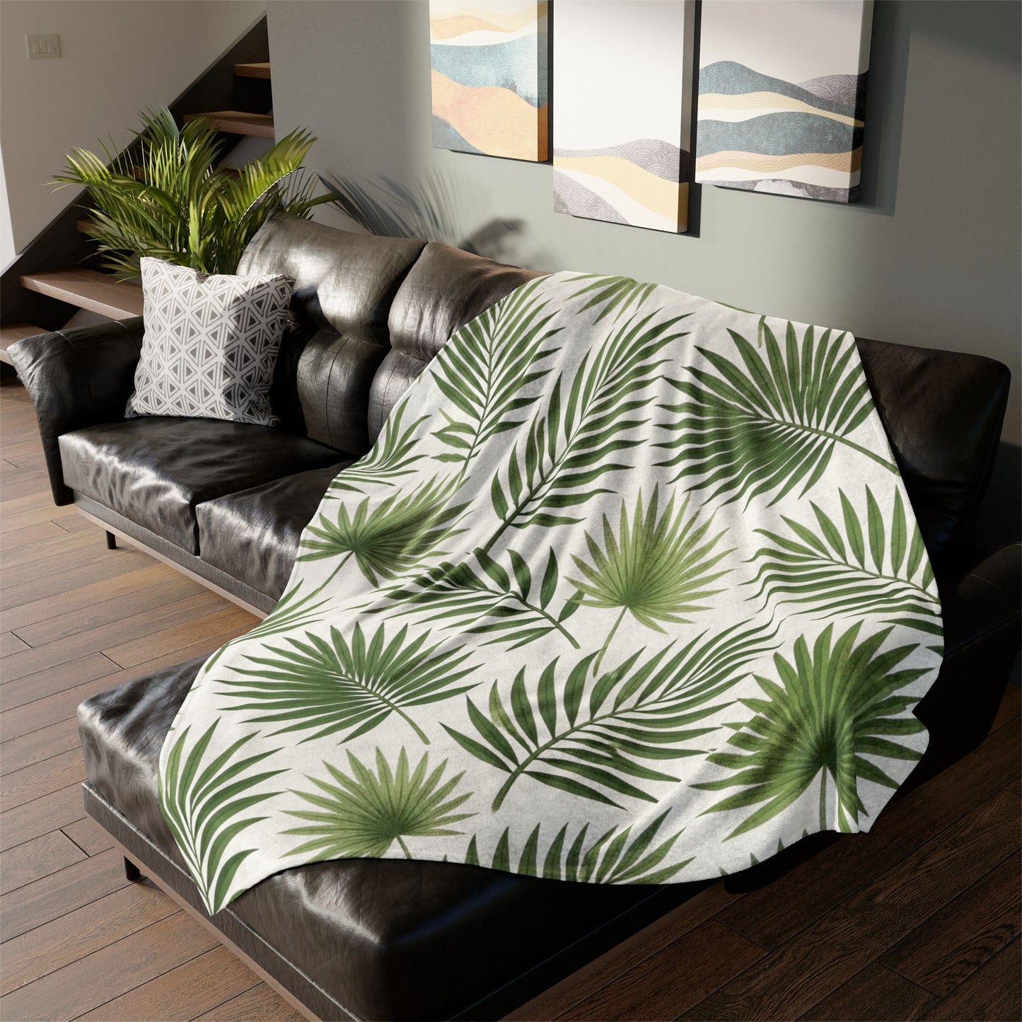 Tropical Palm Leaf Throw Blanket – Green Botanical Polyester Blanket