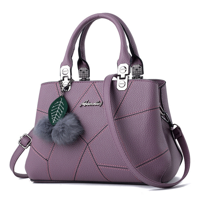 Women's Geometric Print Shoulder Messenger Bag with Ball Pendant | Stylish Crossbody Handbag