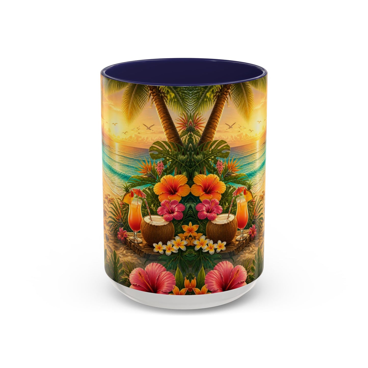 Tropical Beach Coffee Mug – Sunset Luau Hawaiian Floral Accent