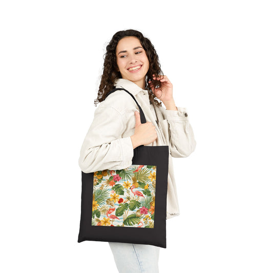 Tropical Flamingo Canvas Tote, Floral Beach Market Bag