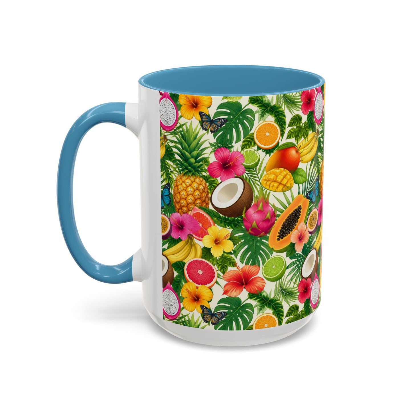 Tropical Fruit Coffee Mug — Colorful Pineapple & Hibiscus Accent Ceramic Mug (11/15oz)