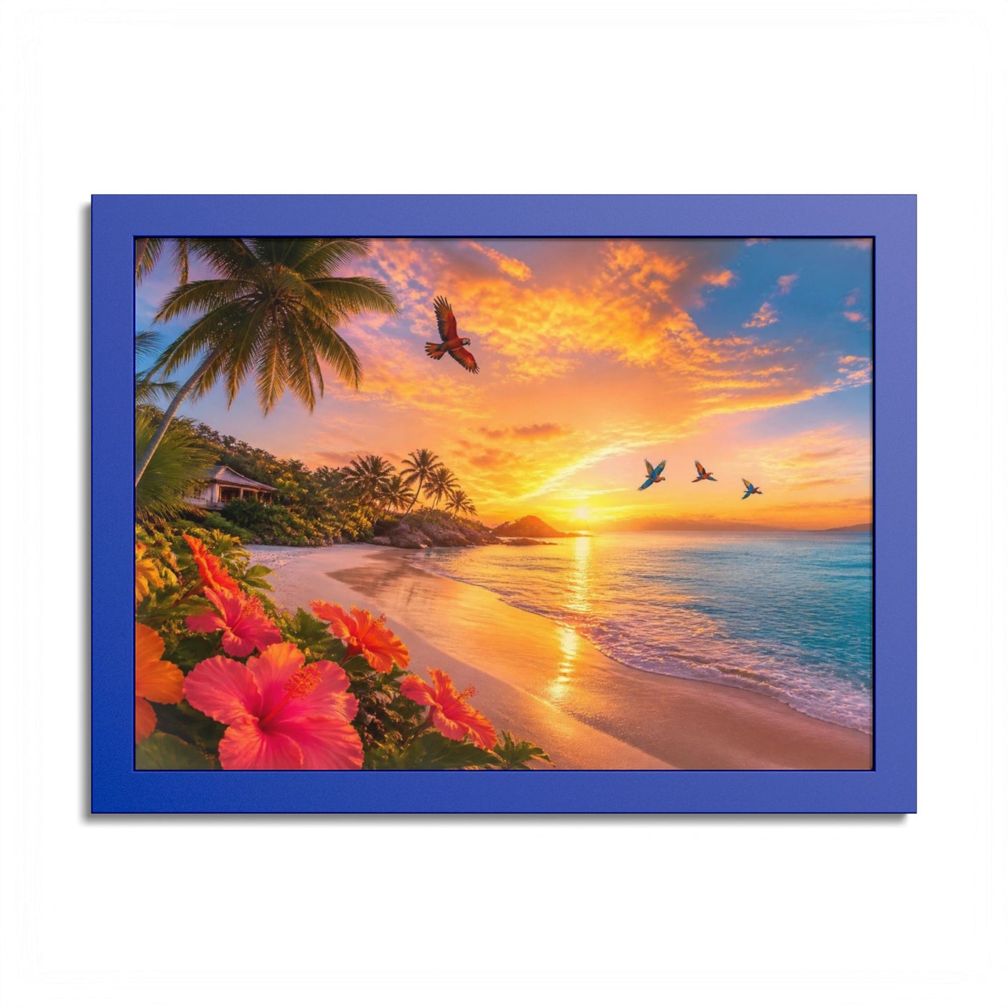 Tropical Sunset Framed Poster — Colorful Beach Wall Art