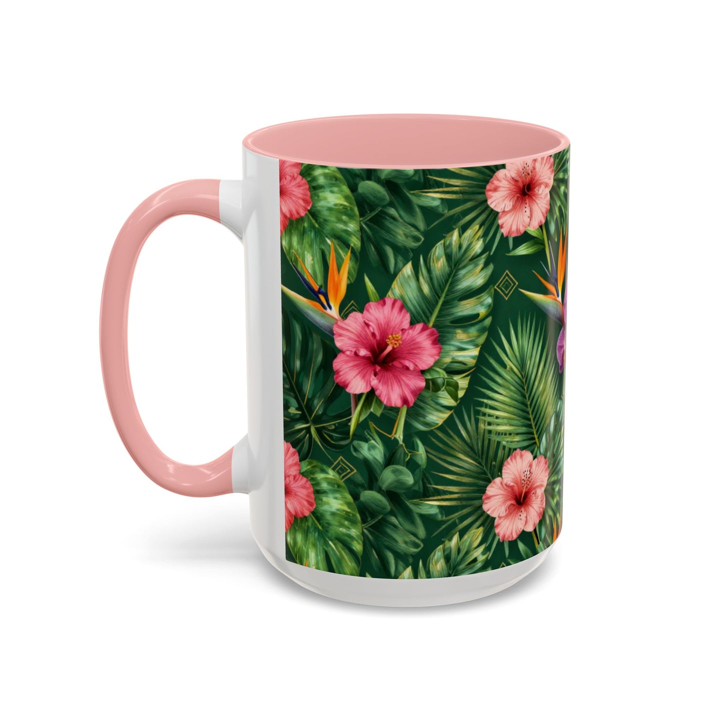 Tropical Floral Coffee Mug — Orchid & Hibiscus Accent 11/15oz