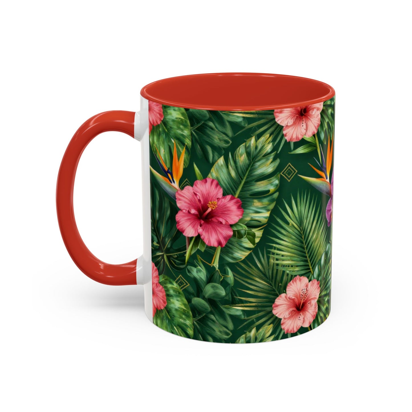 Tropical Floral Coffee Mug — Orchid & Hibiscus Accent 11/15oz