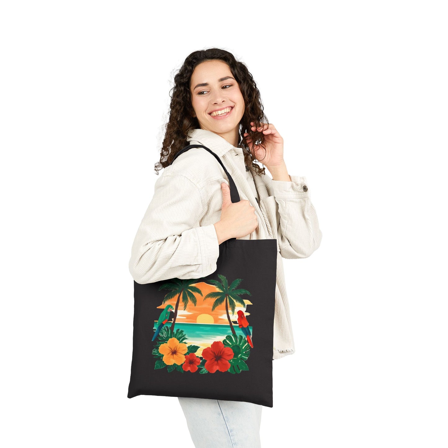 Tote Bag — Tropical Sunset Palm & Hibiscus Canvas Tote