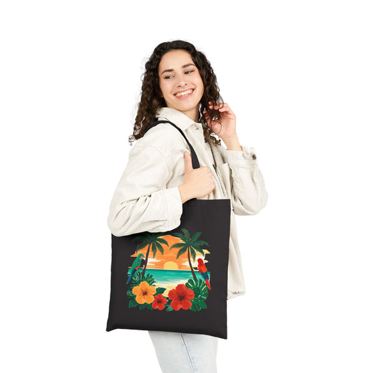 Tote Bag — Tropical Sunset Palm & Hibiscus Canvas Tote