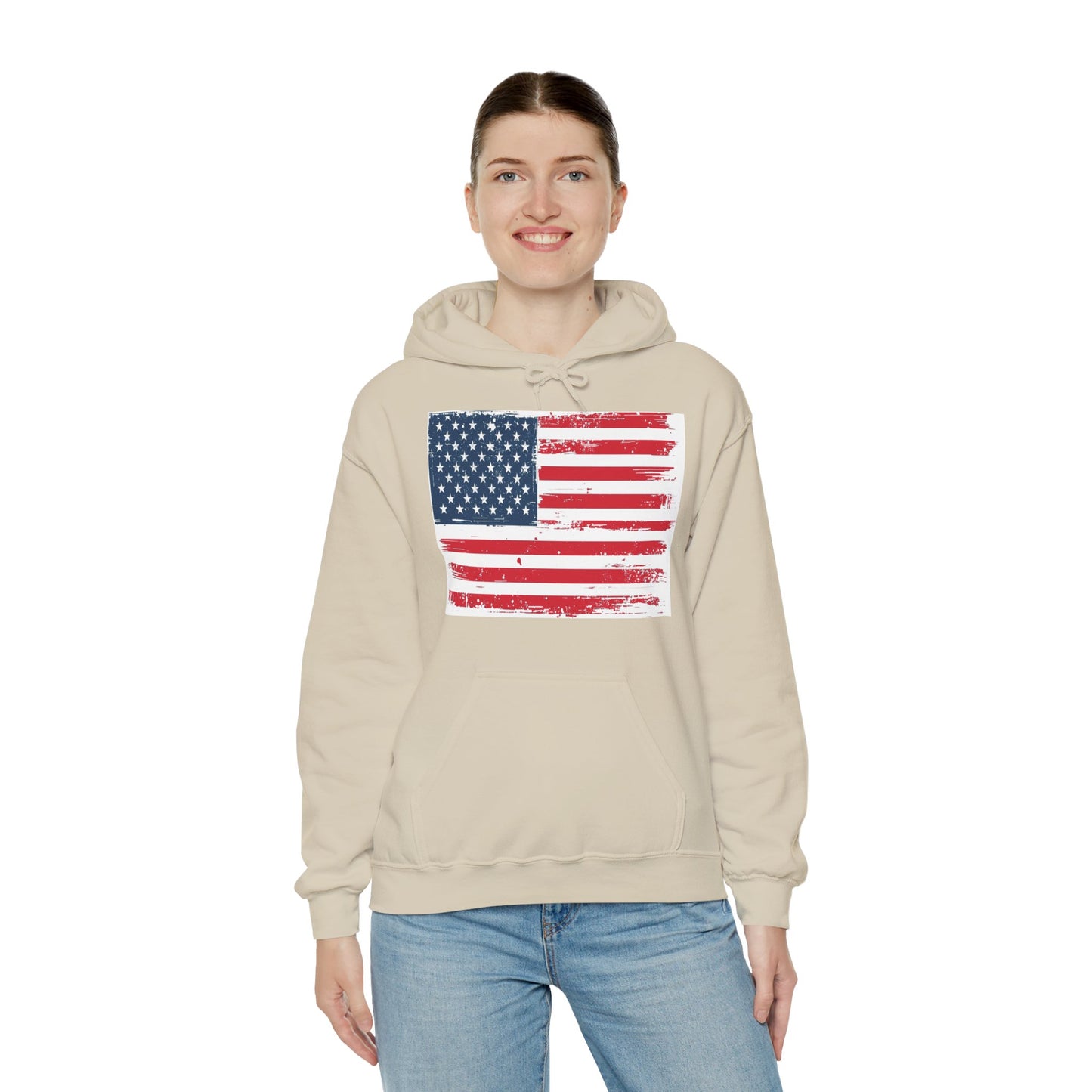 Vintage American Flag Hoodie, Unisex Sweatshirt for Independence Day, Patriotic Gift, Cozy Outerwear, 4th of July Celebration