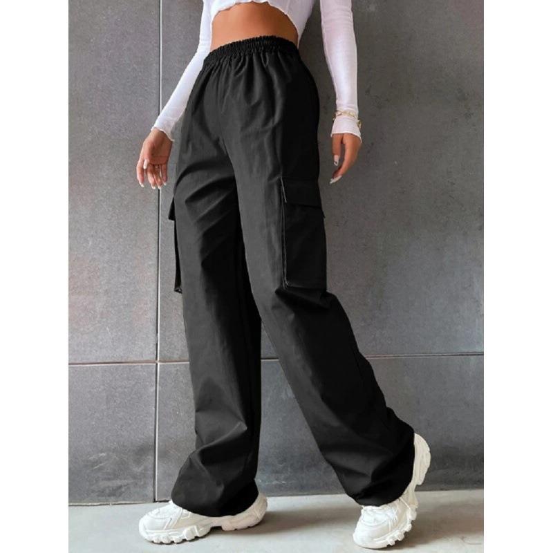 Women's High-Waist Utility Pocket Workwear Pants – Solid Color