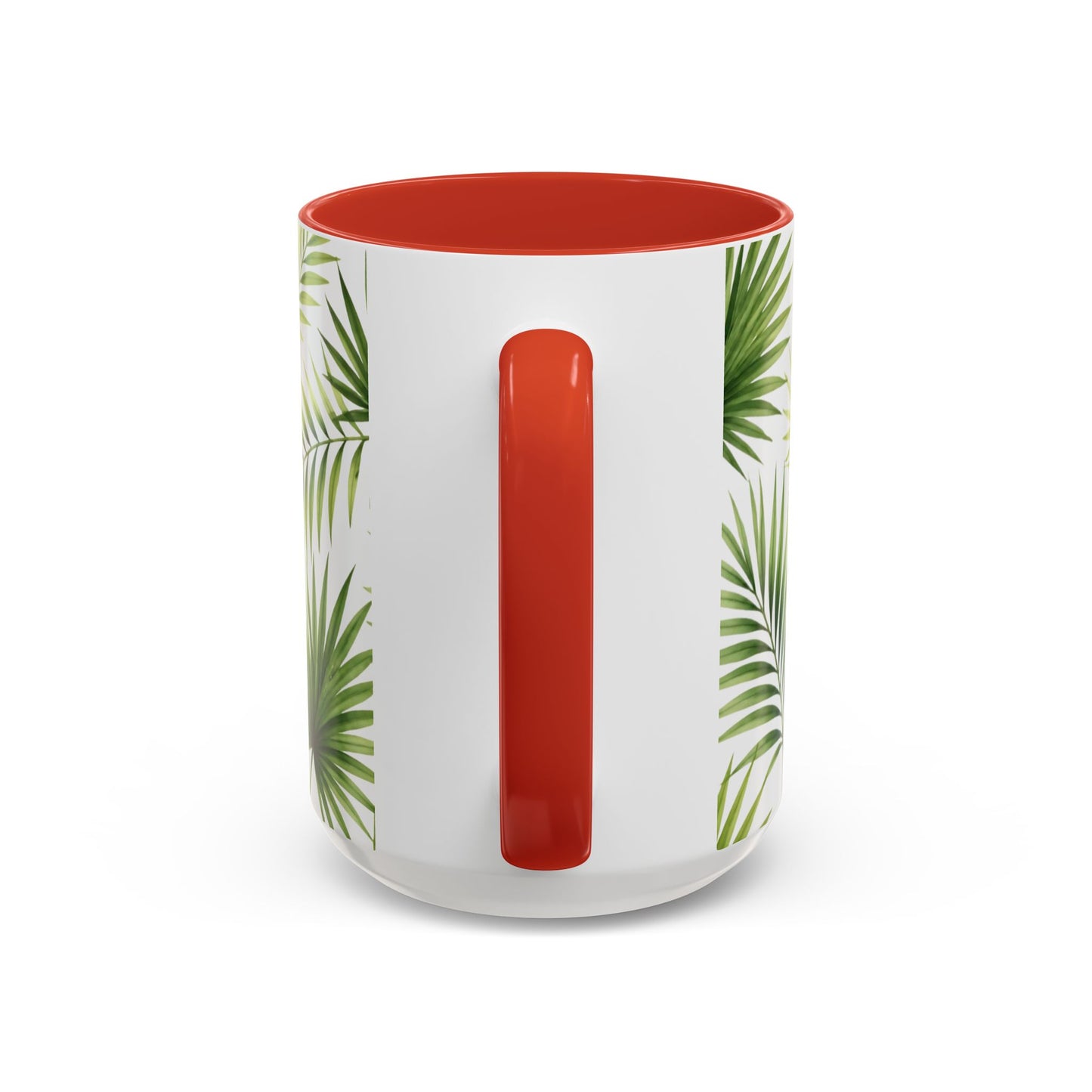 Tropical Palm Accent Coffee Mug – Green Leaf Pattern, 11/15oz