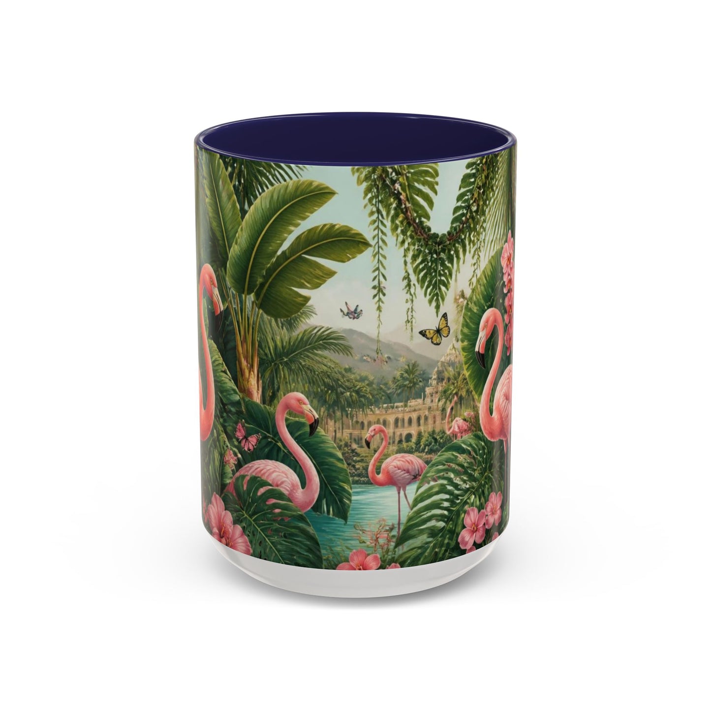 Tropical Flamingo Accent Mug — Colorful Parrot & Palm Coffee Cup