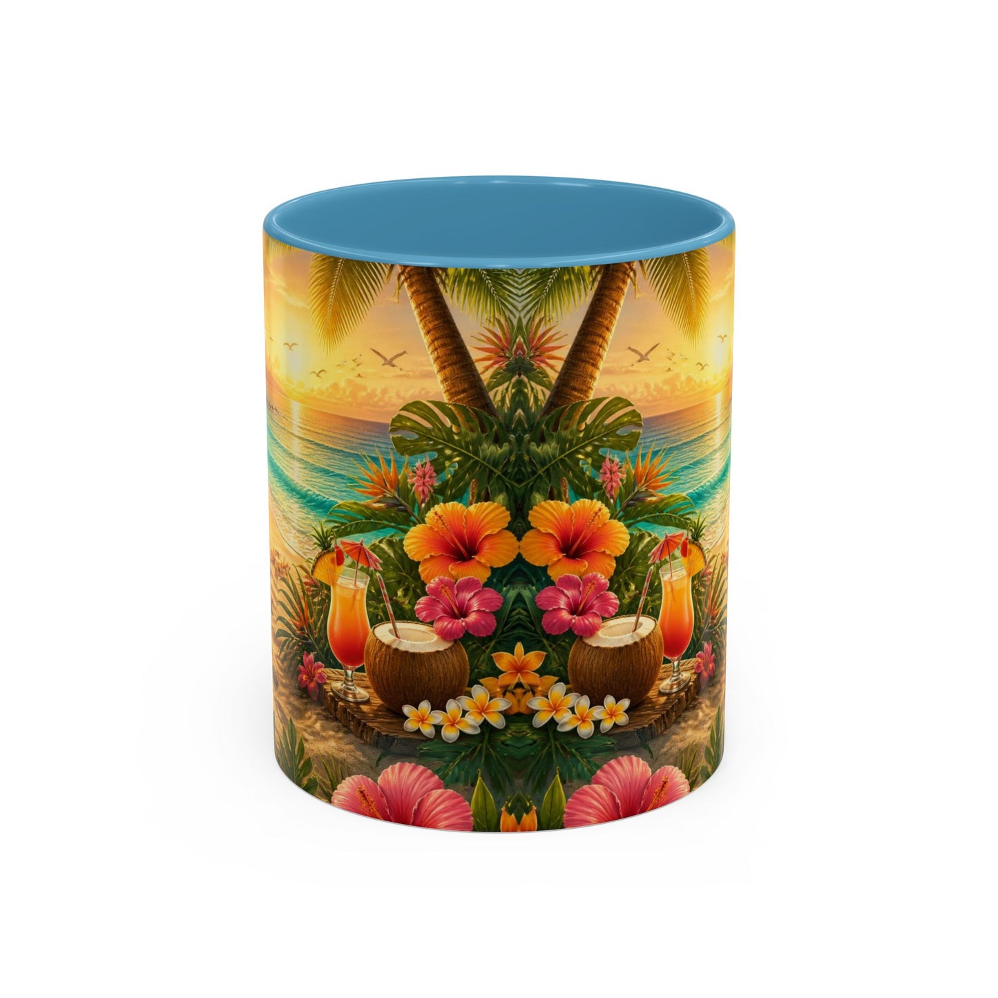 Tropical Beach Coffee Mug – Sunset Luau Hawaiian Floral Accent