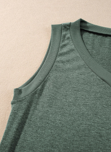 Mist Green Ribbed V-Neck Tank