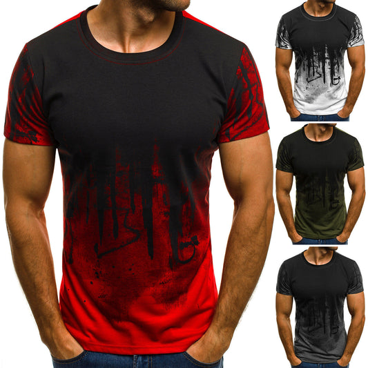 Men's Gradient Fitness Compression T-Shirt – Black & Red Slim Fit Tee