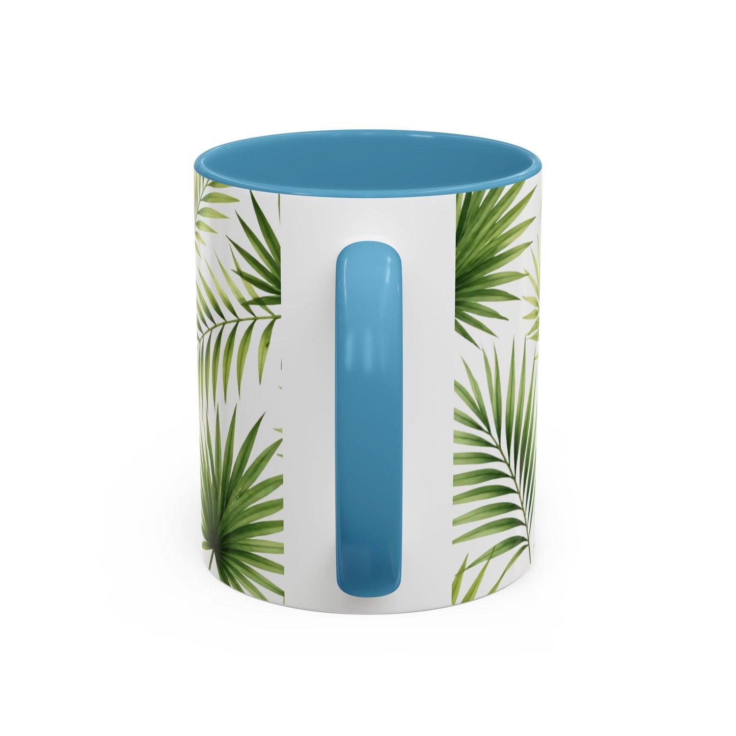 Tropical Palm Accent Coffee Mug – Green Leaf Pattern, 11/15oz