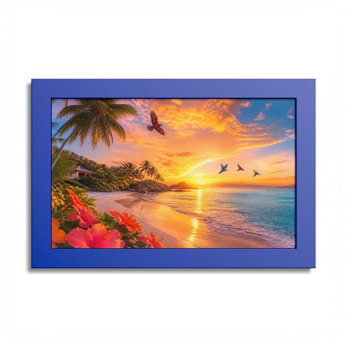 Tropical Sunset Framed Poster — Colorful Beach Wall Art