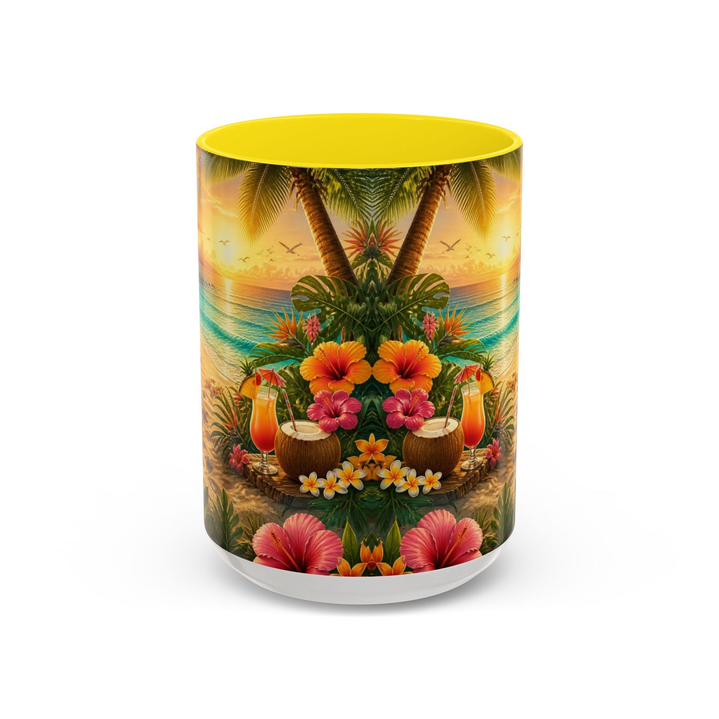Tropical Beach Coffee Mug – Sunset Luau Hawaiian Floral Accent