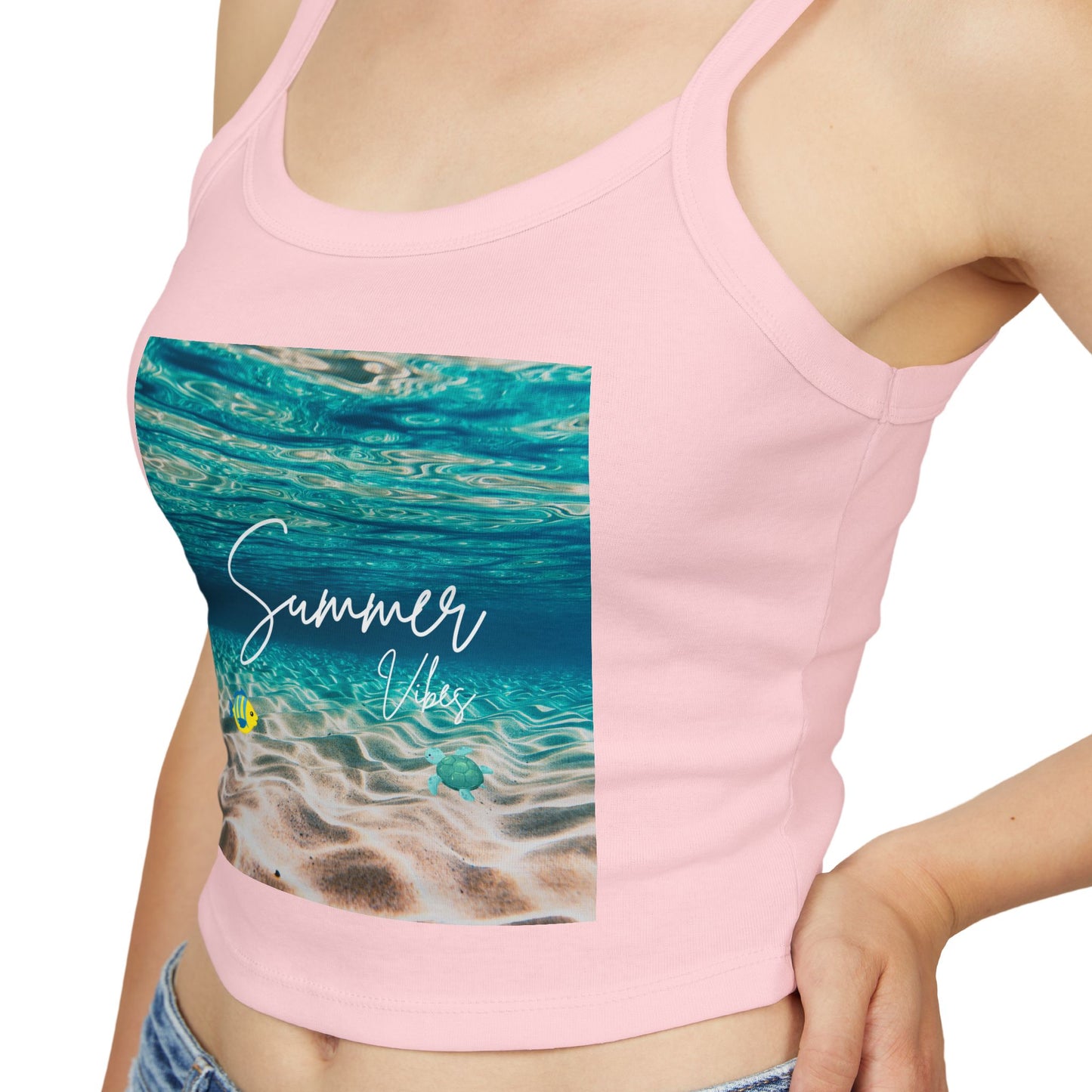 Camiseta de tirantes finos "Summer Vibes" - Ropa de playa, conjunto para vacaciones, moda de verano, top casual