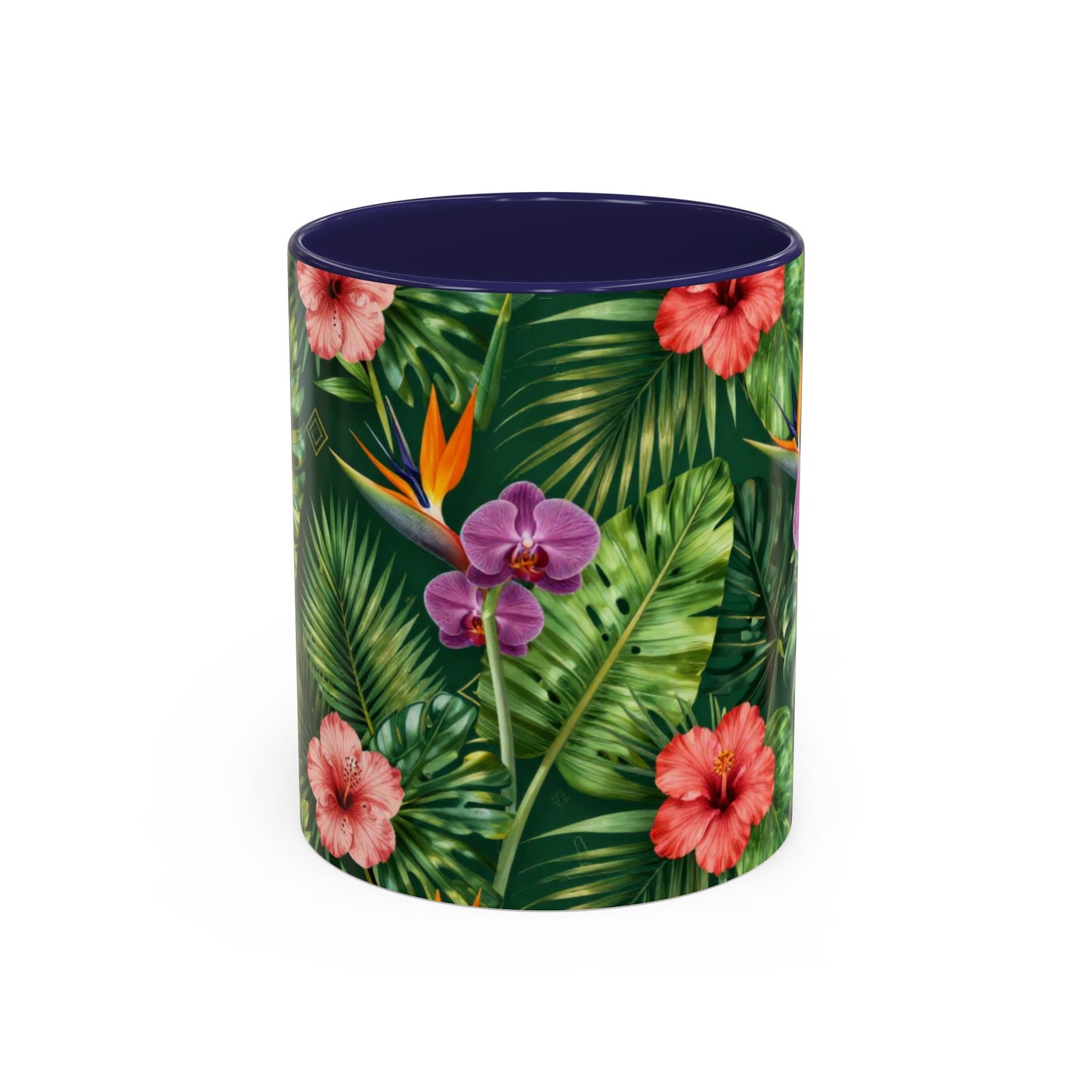 Tropical Floral Coffee Mug — Orchid & Hibiscus Accent 11/15oz