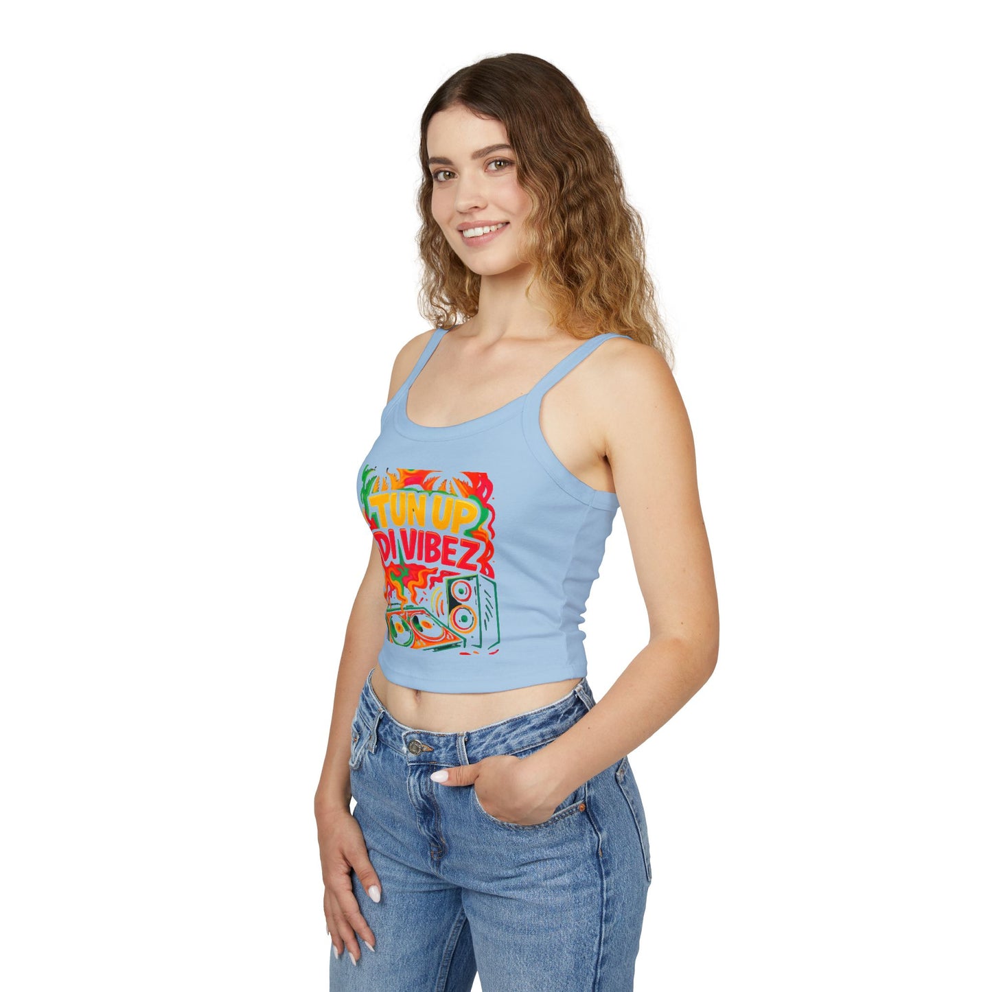 Tun Up Di Vibes Crop Tank Top — Women's Spaghetti Strap Summer Tank