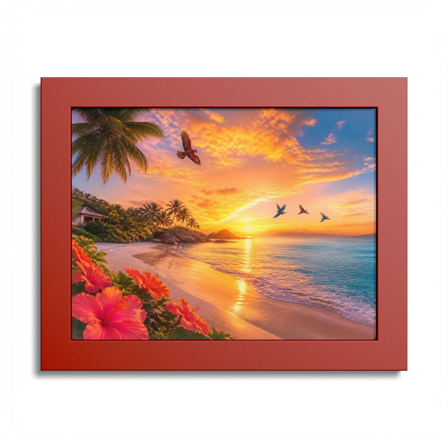 Tropical Sunset Framed Poster — Colorful Beach Wall Art