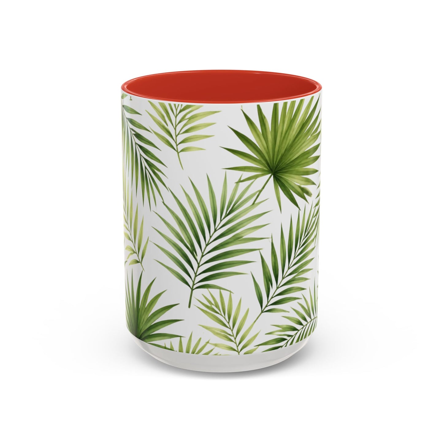Tropical Palm Accent Coffee Mug – Green Leaf Pattern, 11/15oz