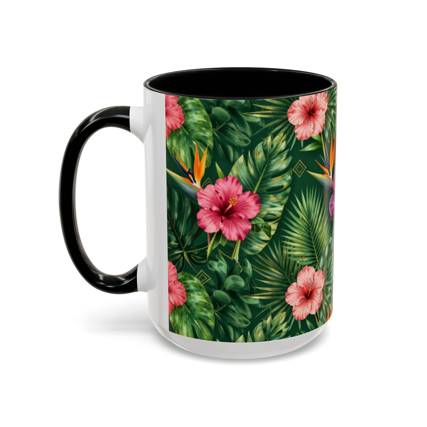 Tropical Floral Coffee Mug — Orchid & Hibiscus Accent 11/15oz