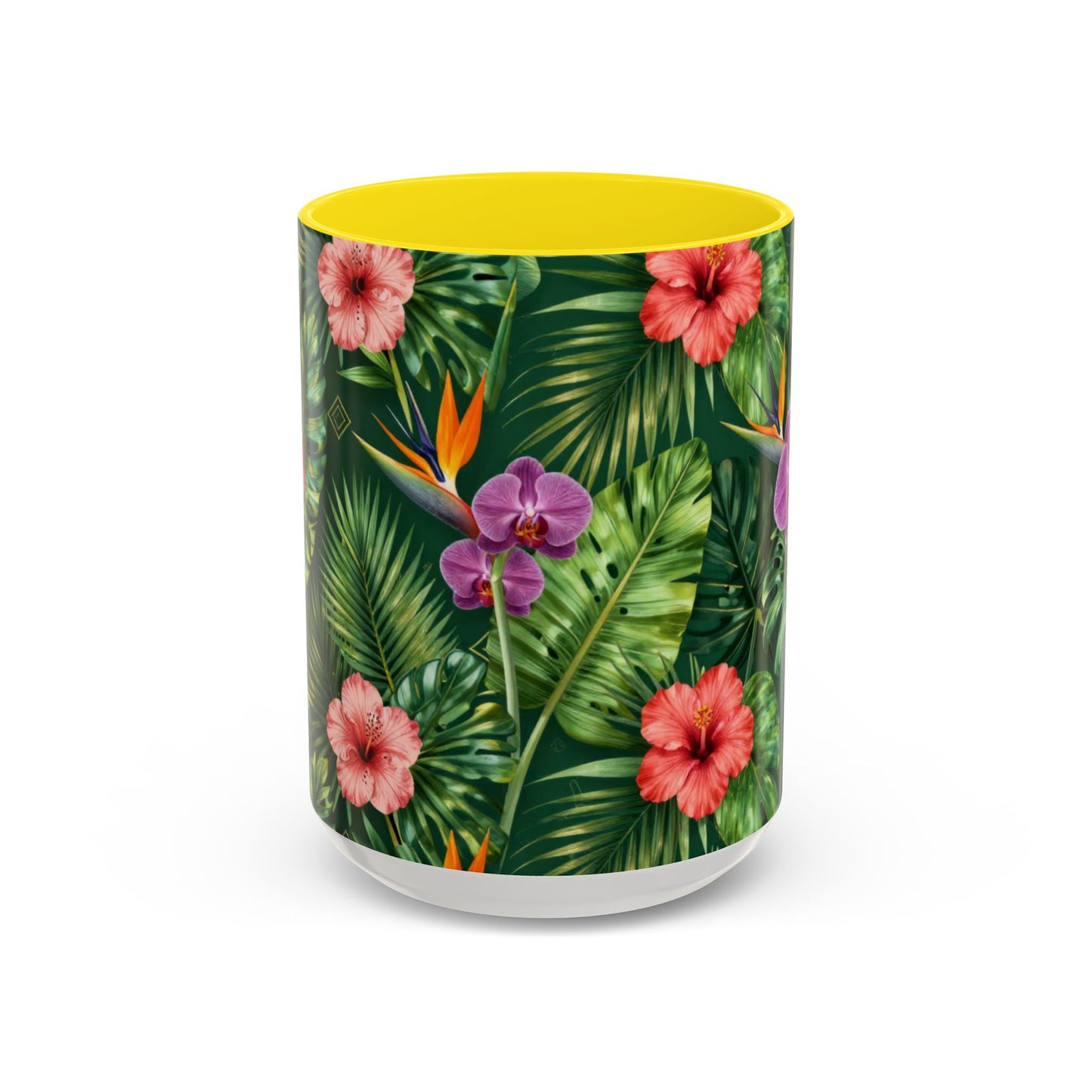 Tropical Floral Coffee Mug — Orchid & Hibiscus Accent 11/15oz