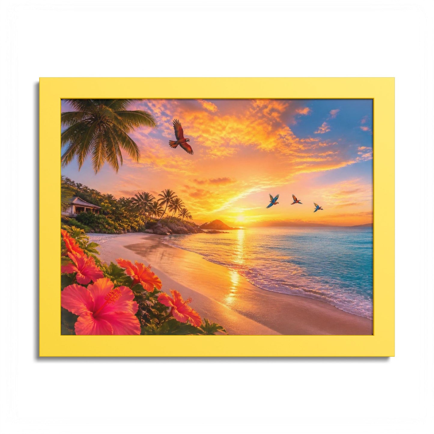 Tropical Sunset Framed Poster — Colorful Beach Wall Art