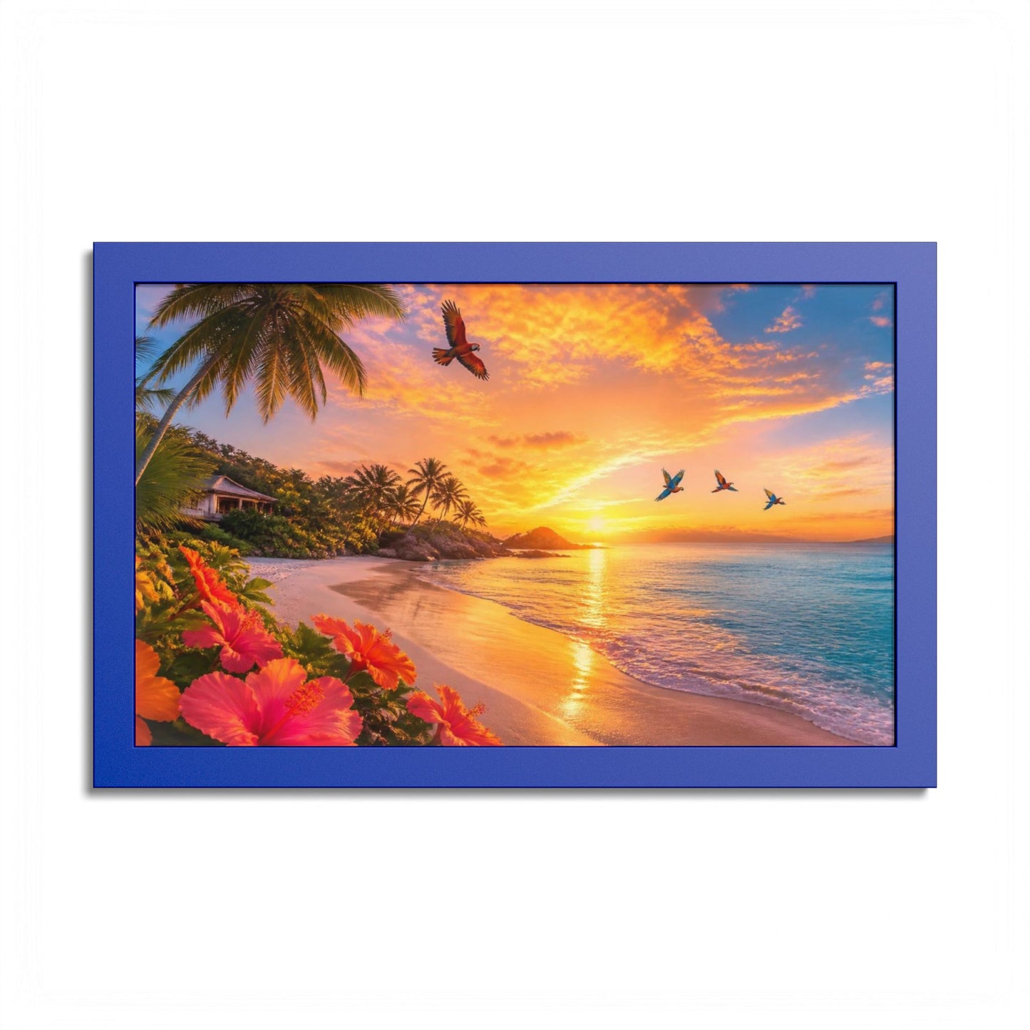 Tropical Sunset Framed Poster — Colorful Beach Wall Art