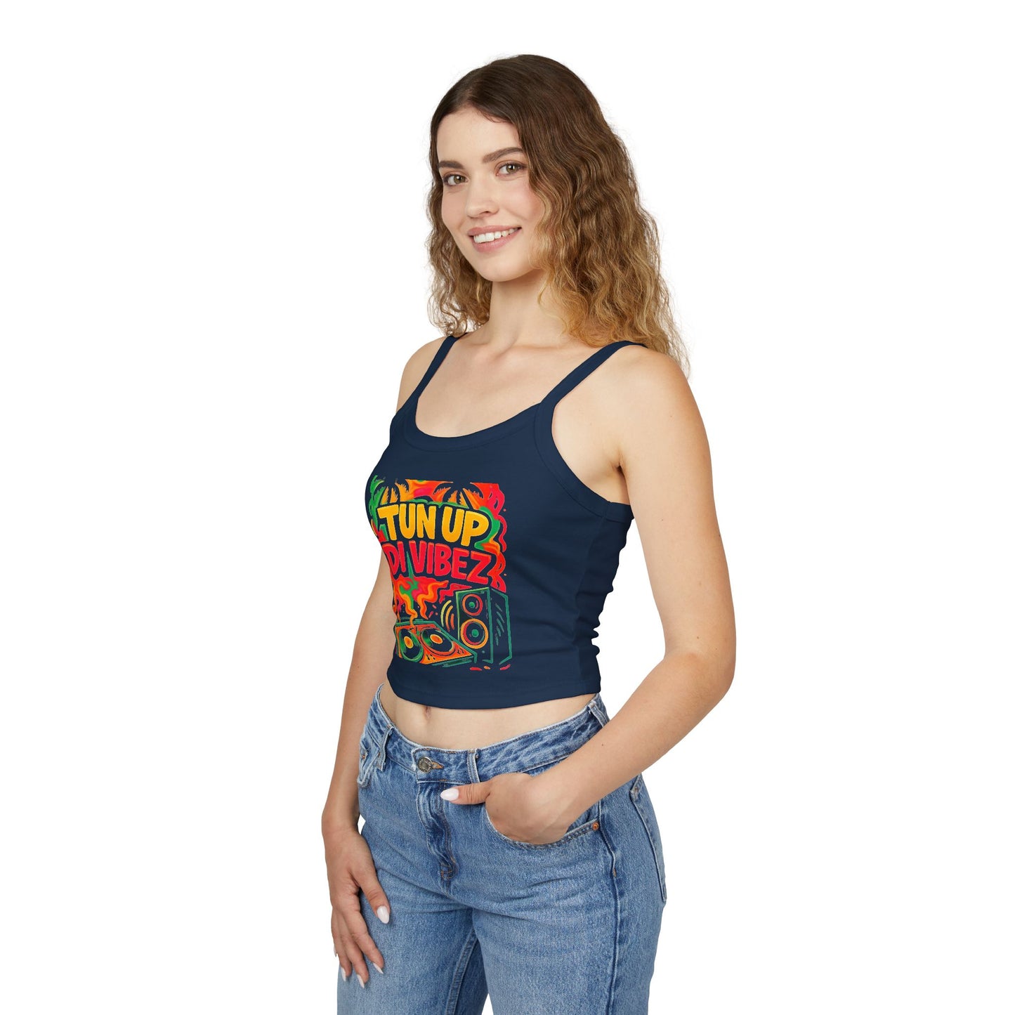 Tun Up Di Vibes Crop Tank Top — Women's Spaghetti Strap Summer Tank