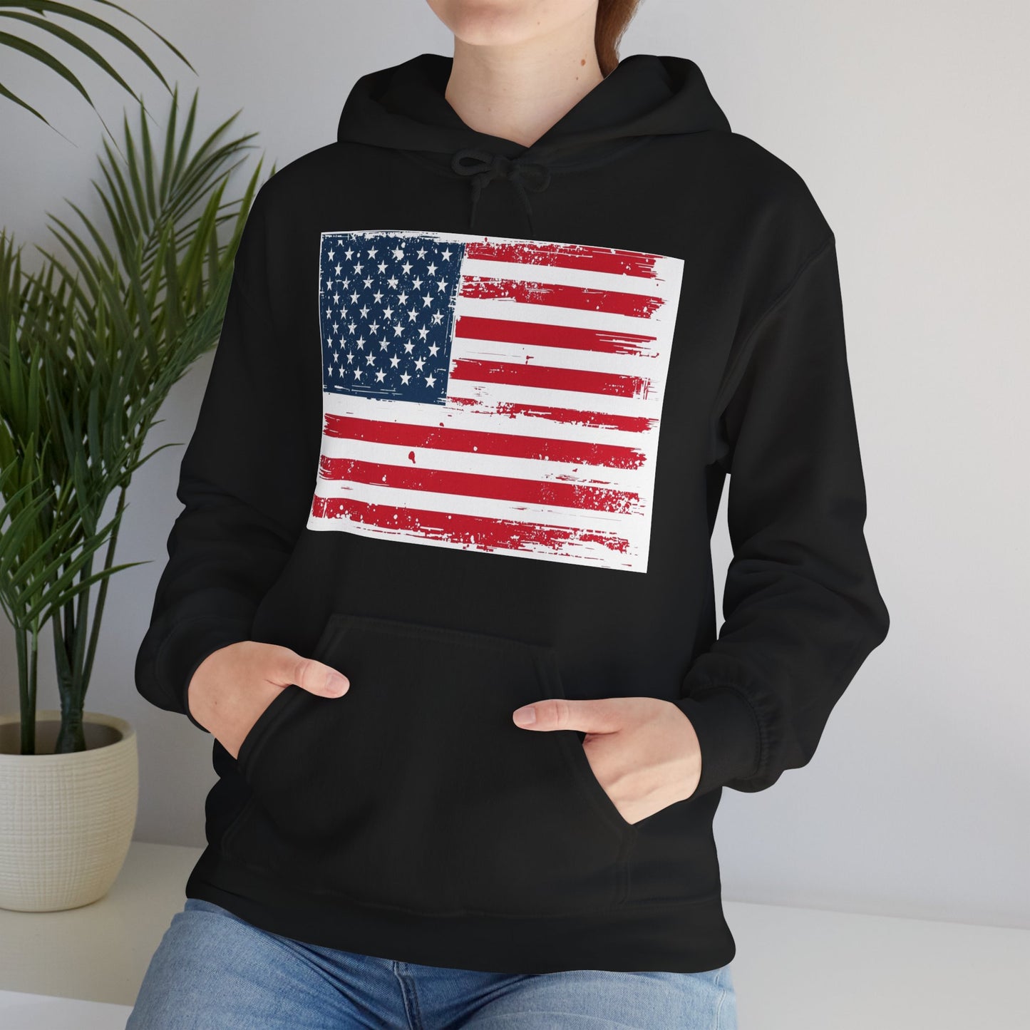 Vintage American Flag Hoodie, Unisex Sweatshirt for Independence Day, Patriotic Gift, Cozy Outerwear, 4th of July Celebration