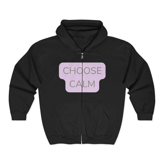 Choose Calm Zip Unisex Heavy Blend Hoodie — Relaxation Graphic Full-Zip Hoodie
