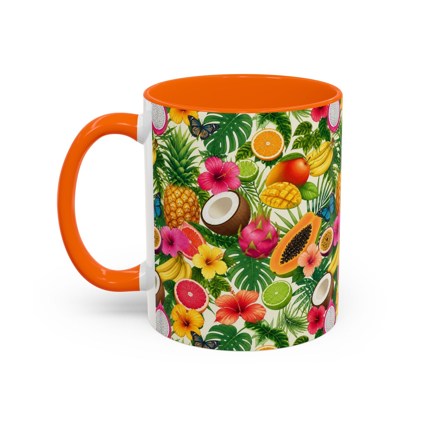 Tropical Fruit Coffee Mug — Colorful Pineapple & Hibiscus Accent Ceramic Mug (11/15oz)